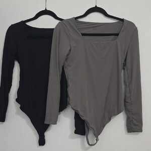 Elegant Black and Gray Long Sleeve Bodysuit
